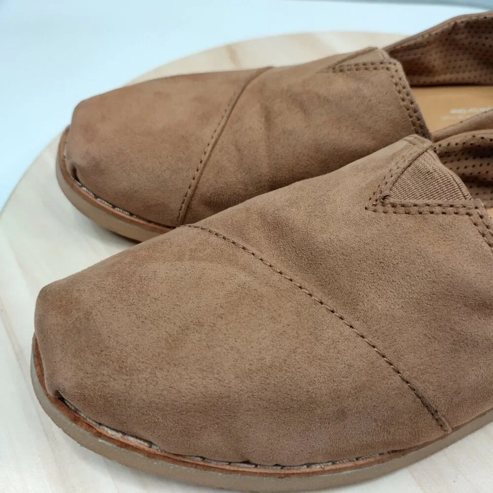 Toms Alpargata Crepe Toffee Tan Microfiber Slip-on Flats Women US 7.5